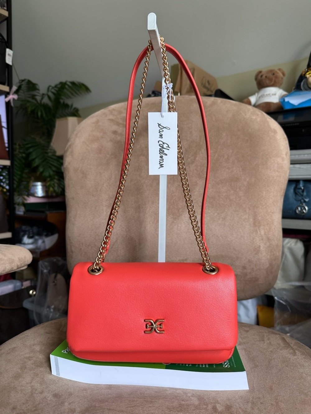 Sam Edelman Burnt Orange Leather Chain Crossbody Bag New with Tag
